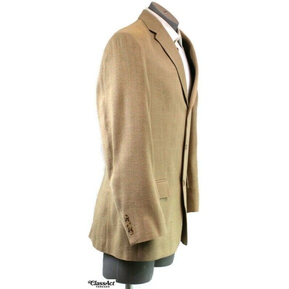 Lauren Ralph Lauren Blazer Sport Coat Mens Tan Herringbone 3 Btn Silk 44R - Picture 2 of 6